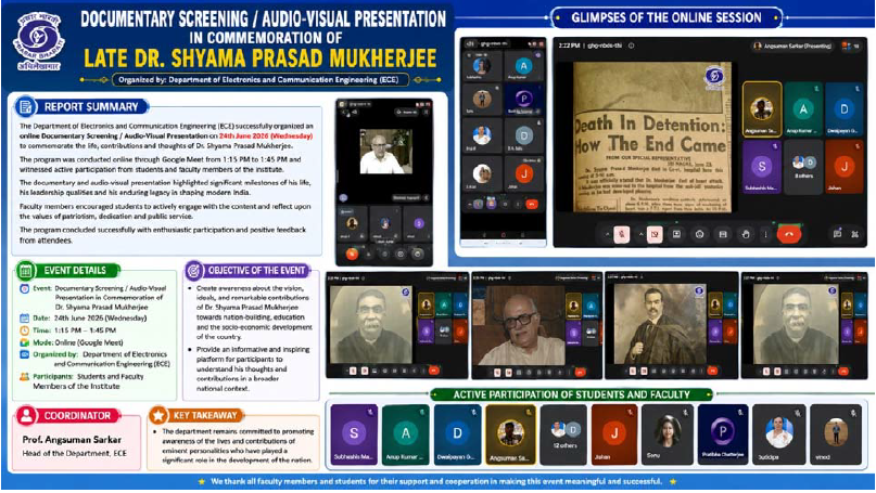 CONSOLIDATED REPORT ON THE OBSERVANCE OF “DR. SYAMA PRASAD MUKHERJEE FORTNIGHT” 23 June – 6 July 2026 Department of Electronics and Communication Engi